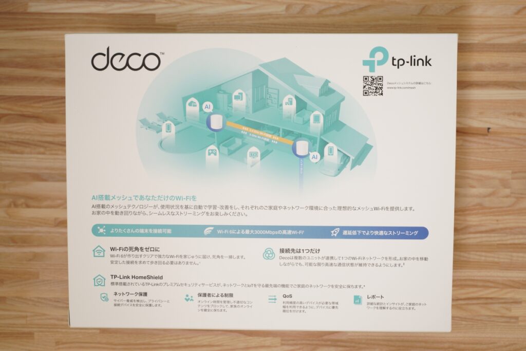 TP-Link Deco X50の裏面にはメッシュWi-Fiの説明