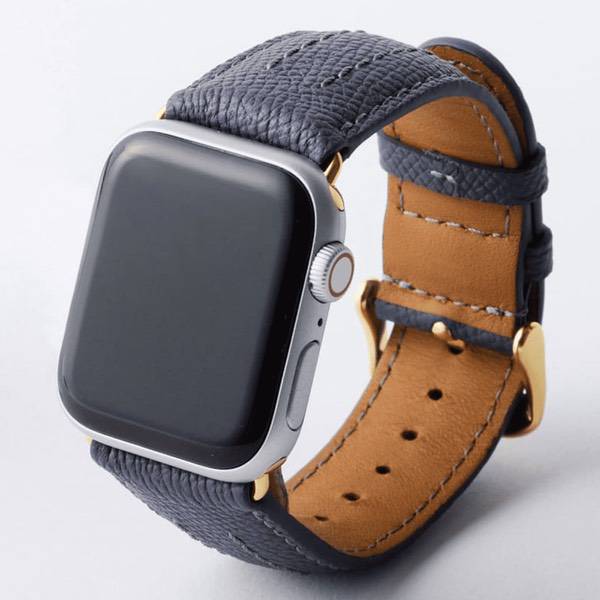 YUTORI Apple Watch レザーバンドのインクブルー × シルバー