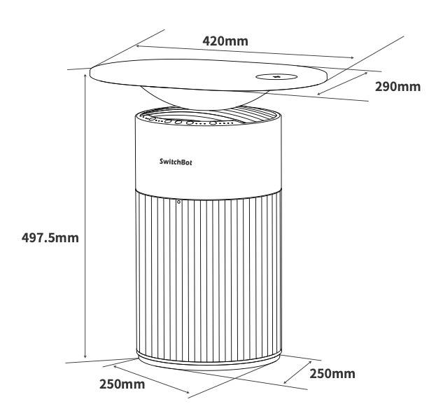 SwitchBot 空気清浄機 Tableの本体サイズを示す図