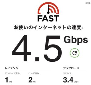 10GbEthernetでのインターネット速度を測定した結果