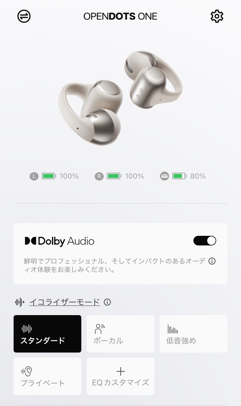 専用アプリ「Shokz」の設定画面